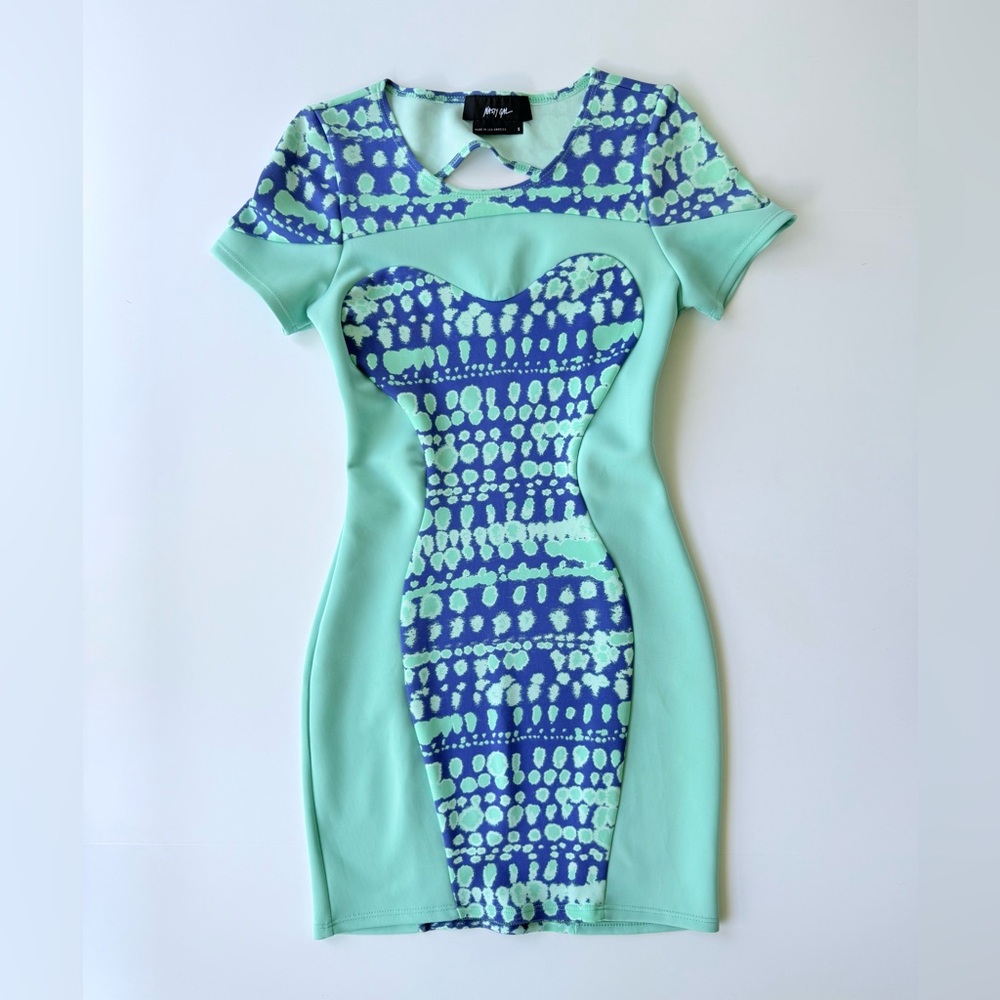Nasty Gal Wave Crush Open Back Mini Dress Aqua / Turquoise Blue Tie Dye Scuba S - Picture 2 of 16
